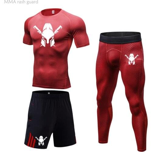 Men Compression MMA Set Short T-shirt Tight Work Out Clothes Men Pants Fitness Bodybuilding Rashguard Sport Suit Summer Jogger
