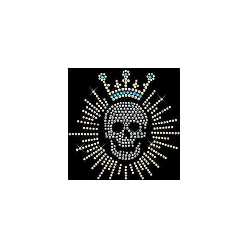 Crown skull design stone hot fix rhinestone transfer motifs iron on crystal transfers design applique patches for shirt