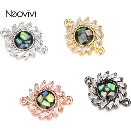 Neovivi Clear Zircon Flower Sun Charm with Natural Stone Shell Parts Micro Pave CZ Charms for Jewelry Making Women DIY Bracelets