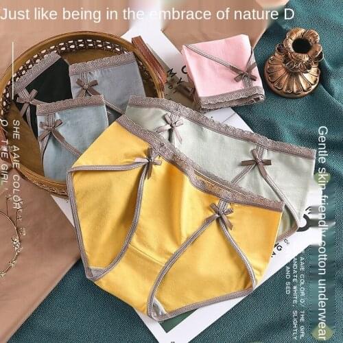 New Womens Underwear Sexy Lace Panties Fashion Girl Comfort Briefs Mid Waist Seamless Bow Underpants Female Lingerie