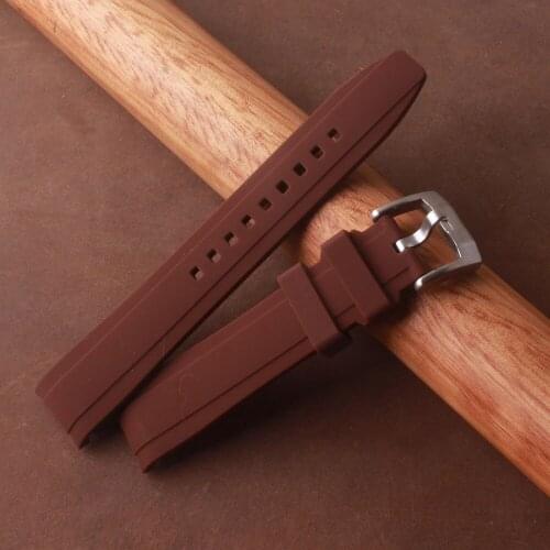 Durable Smooth Silicone Rubber Watchband Brown Curved End Strap Pin Buckle 18 20 22mm For Citi zen Sei ko Rol Watches Free Tools