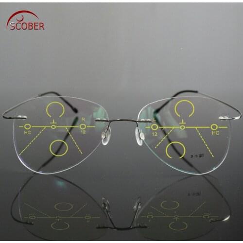 SCOBER = Large Frame Pilot B Titanium Ultra-light Progressive multifocus Rimless READING GLASSES add +1 +1.5 +2 +2.5 +3 +3.5 +4