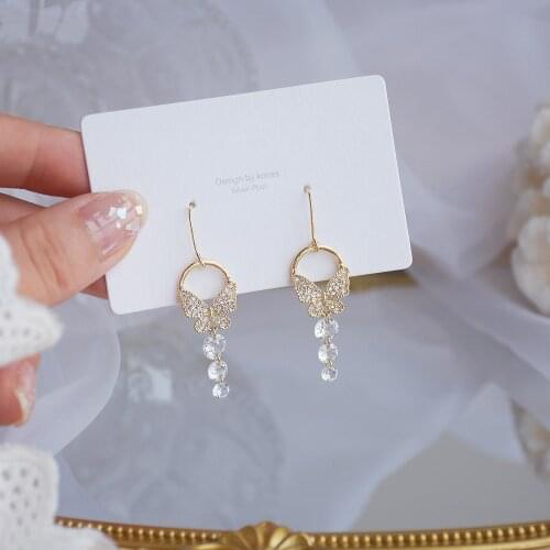 14k Real Gold Fashion Jewelry Crystal Butterfly Exquisite Shiny Cute Earrings for Woman Holiday Party Elegant Zircon Earring