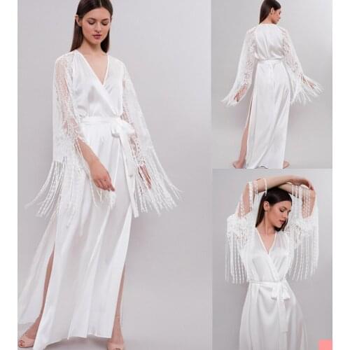Vintage Maternity Women Evening Dresses V Neck Long Sleeves Tassel Robes for Photo Shoot Baby Shower Women Photography Robe