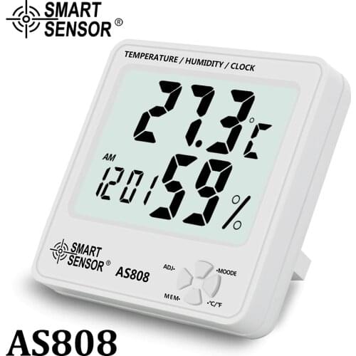 High Precision Hygrometer Thermometer Clock Temperature Humidity Meter Tester Weather Station Calendar&Clock Alarm AS808