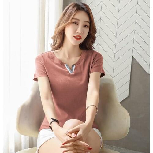 WWENN Plus Size M-4XL Summer T shirt Women Tops Solid Color Tshirt Korean Style Casual Short Sleeve Tee shirt Femme Clothes