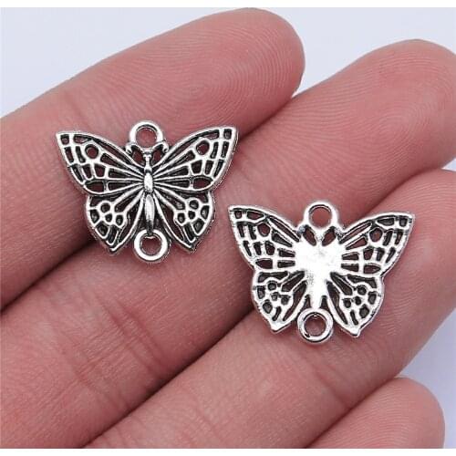 WYSIWYG 10pcs 20x16mm Antique Silver Color Butterfly Connector Charms For Jewelry Making DIY Jewelry Findings