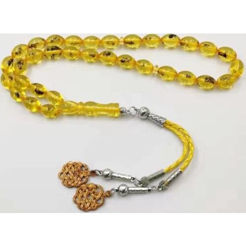 Yellow Real insect Tasbih Islam Rosary Muslim Golden bracelet Eid gift 33 prayer beads Man Misbaha insect Turkey Fashion Jewelry