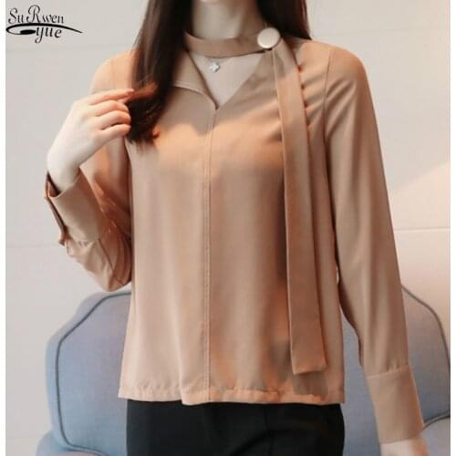 2021 Autumn Chiffon Fashion Solid Elegant Women Tops Blouses Fashion Long Sleeve Women Shirt Female Clothes Women Blusa 1523 45