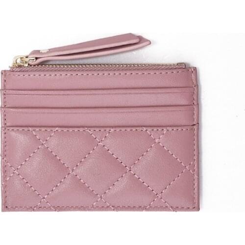 Credit card holder women Genuine Leather business card holder sheepskin Plaid card case fashion zipper card wallet