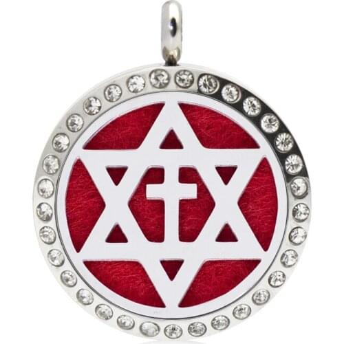 Star and cross 25mm Aromatherapy pendant 316L Stainless Steel Essential Oil Diffuser locket pendant fit necklace (free 10pads)