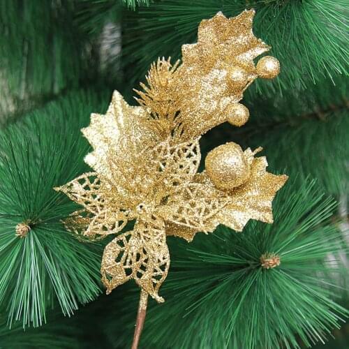 23*12cm Artificial Flowers Christmas Tree Hanging Glitter Cuttings Decorations Drop Pendant Home Xmas Party Ornament Flower