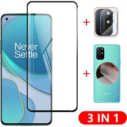 3-In-1 Tempered Glass For OnePlus 8T 8 T Plus onePlus8t 5G 6.55" Camera Lens Screen Protector Glass + Back Carbon Fiber Film