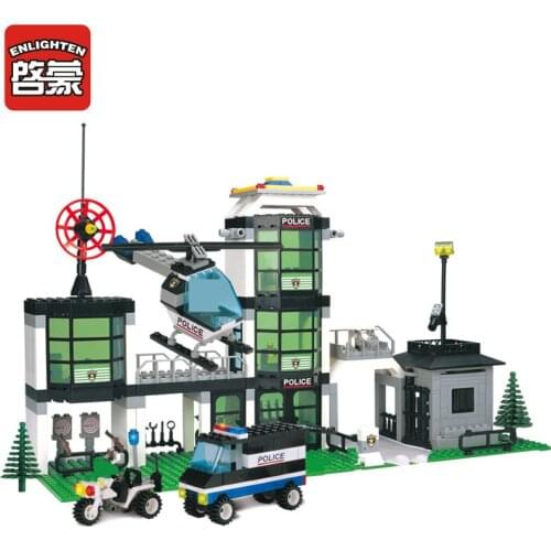 ENLIGHTEN 466Pcs City Police Station SWAT Motorcycle Helicopter Building Blocks Kit Technic Creator Bricks Educational Kids Toys