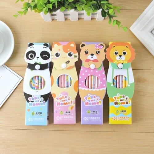 96pcs Kawaii Wooden Pencil Set Cartoon Panda Bear Animal Pencil with Erasers Lead Pencils for School Supplies Christmas Gift Lot