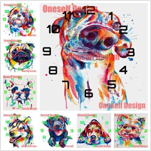 Diy diamond painting full clock animal dog diamond embroidery clock flower rhinestone pictures decoration home diamond art kit