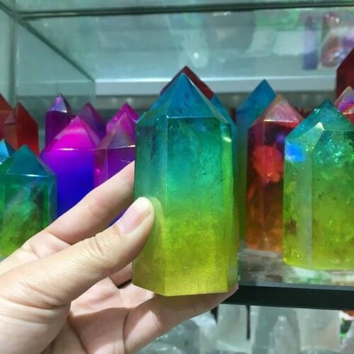 Angel Aura Titanium Quartz mix colour Crystal Wand Points Electroplating Crystal Healing