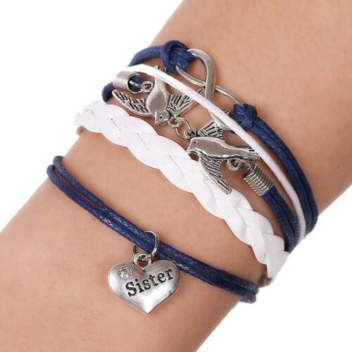 Friendship Leather Bracelets pulseras mujer Bracelets & Bangles Infinite Love Heart Sister Curved Charm Female Fashion Jewelry