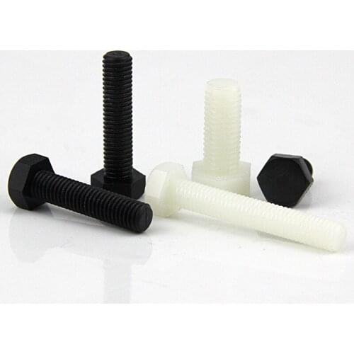 Black/White Nylon Hex Head Screws Plastic Insulation Hexagon Bolts DIN933 M3 M4 M5 M6 M8 M10 M12