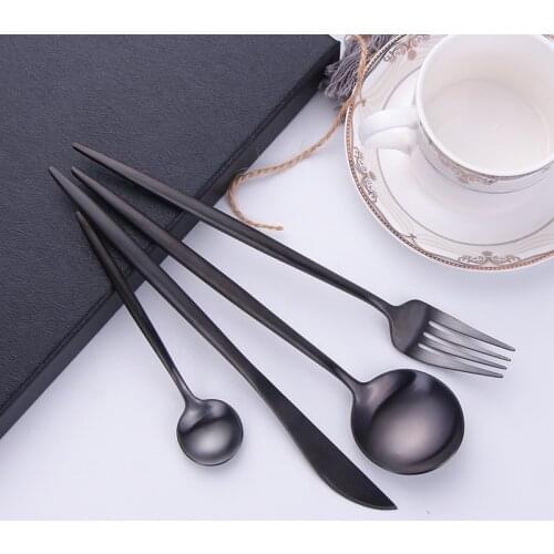 Black Western Tableware Dinnerware Set Fork Knife Tea Spoon Utensils Set Kitchen Golden Stainless Steel Cutlery Set Dropshipping