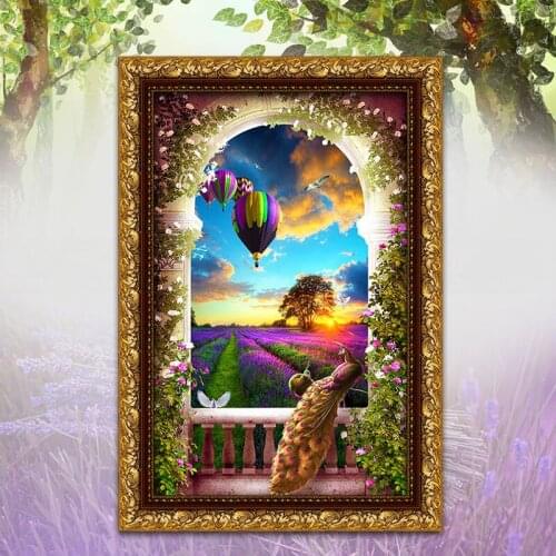 Diy Diamond Painting Cross Stitch Peacock Mountain Villa Diamond Embroidery Balloon Lavender Drill Rubiks Cube Drill Landscape