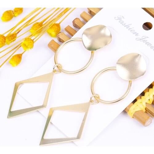 Metal long earrings ladies fashion jewelry Indian Bohemian yellow ethnic rhombus tree jewelry gifts for girls Korean pendant