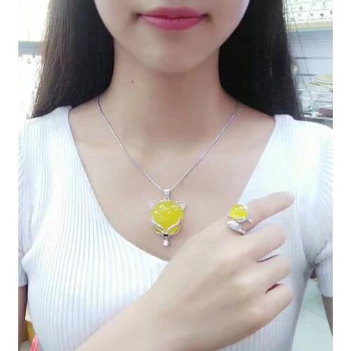 Boutique jewelry Natural 925 silver jewelry wholesale Chalcedony fox set