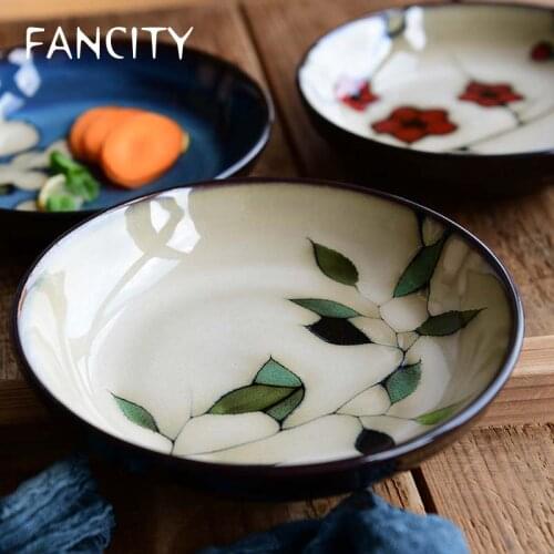FANCITY Creative hand-painted kiln glazed ceramic tableware salad plate deep dish soup dish fruit dish dumpling dish underglaze