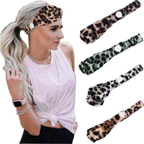 Hot Headband Women Leopard Printed Mask Buttons Hair Band Accessories Ladies Turban Elasticity Sport Bandeau Scrunchie Headwear