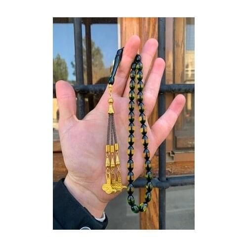 Male to male muslim 33 prayer beads islamic god Prayer Rosary Tasbih islamic Mens Blue Vernier Powder Amber Prayer Beads