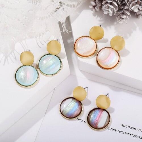 Korean Metal Coin Earrings For Women 2019 Fashion Leather Pattern Hanging Dangle Geometric Earring Wedding Statement Jewelry