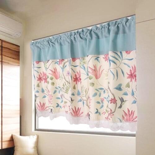 Floral Printed Short Curtains Bay Window Drapes Rideaux Courts Lace Half-curtain Decoration Cabinet Anti-Dust Drapes Caffee