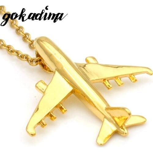 Gokadima, Fashion 2017 New Women Airplane Pendant Necklace Gold Color Stainless Steel Aircraft Men Jewelry WP1967