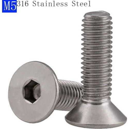 M5 - 0.8 316 Stainless Steel A4 - 70 Countersunk Flat Head Socket Caps Hex Screws Bolts DIN 7991