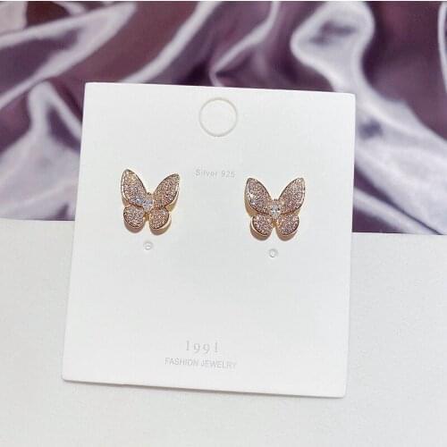 MIGGA Trend Cubic Zirconia Butterfly Stud Earrings Gold Color Fashion Women Party Gift Jewelry