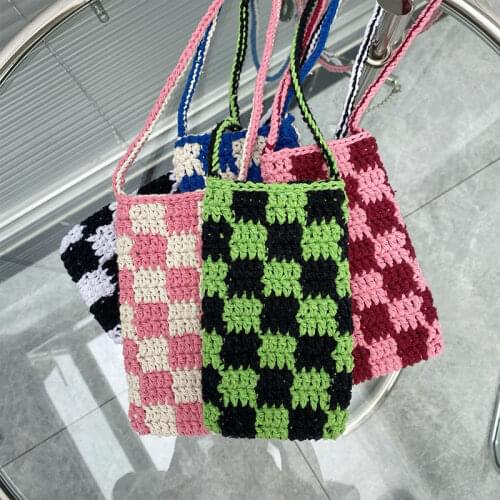 Fashion Hand Made Women Small Shoulder Bag Vintage Plaid Knitting Ladies Clutch Purse Handbags Female Pouch Mini Crossbody Bags