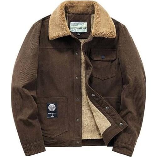 2021 Winter Man Warm Corduroy Bomber Jacket And Coat Fleece Lined Thick Thermal Cargo Parkas Outerwear Windbreaker Big Size 5XL