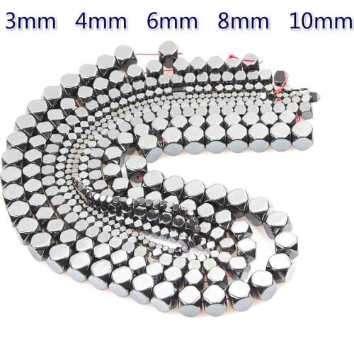 Natural Stone Hematite Beads 3-10m Plating Square Beveled Beads Jewellery Making DIY Necklace Bracelet Earring Accessories16Inch