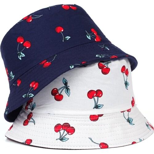 New Fruit Cherry Bucket Hats For Girls Women Two Side Reversible Fisherman Hat Panama Bob Hat outdoor Summer Sun Hats casquette