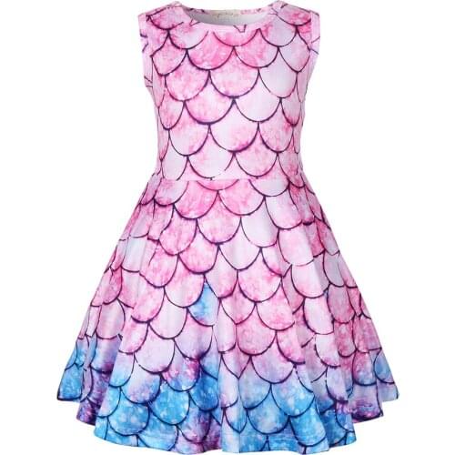 Little Mermaid Dress Fancy Party Costume for Girl Scales 3D Prined Child Carnival Halloween Rainbow Clothing Cosplay Arier Dress