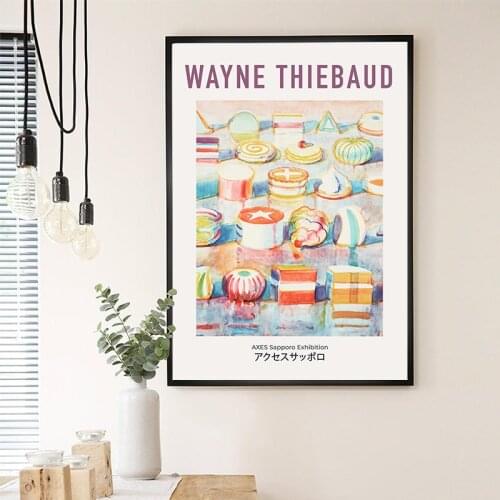 Pop Artist Wayne Thiebaud Vintage Exhibition Poster Kitchen Wall Decorative Picture Cake Dessert Shop Art Canvas Painting Prints