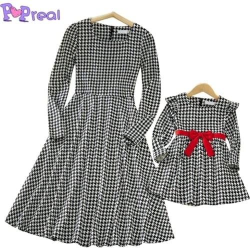 PopReal Autumn Fashion Print Bow Waistband Mom And Daughter Dress Mother Kids Family Matching Outfits Parent-Child Outfit