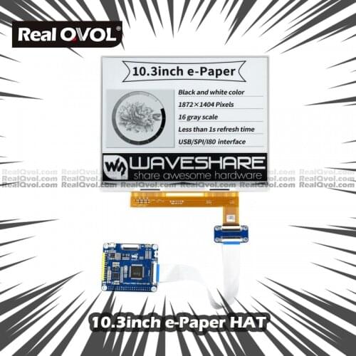 RealQvol 10.3inch e-Paper e-Ink Display HAT For Raspberry Pi, 1872*1404, Black / White, 16 Grey Scales, USB / SPI / I80