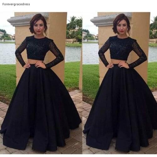 Long Sleeve 2 Piece Evening Dress Modest A-Line Formal Party Gown Custom Made Plus Size