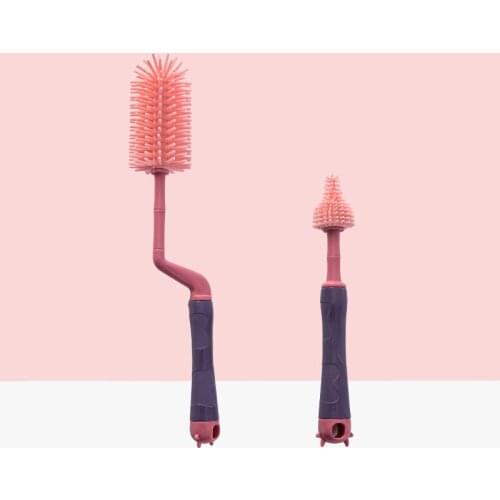 2pcs Newborn Baby Bottle Cleaner Brushes Silicone 360 Degree Rotation Long Handle Baby Milk Bottle Nipple Cup Cleaning Brush