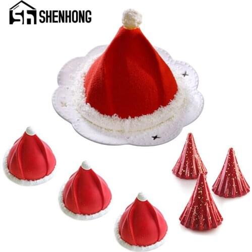 SHENHONG Christmas Hat Festival Snowflake Tree Mousse Mould Silicone Cake Molds Party Pastry Bakeware Decorating Baking Tools