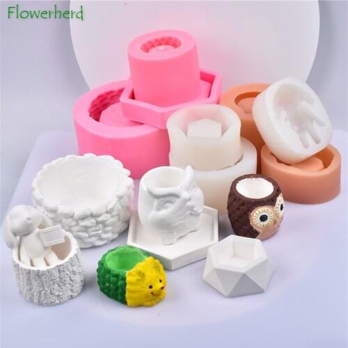Nordic Animal Flower Pot Clay Molds Silicone Mold for Concrete Cement Molds Succulent Plants Pot Mold Concrete Planters Molds