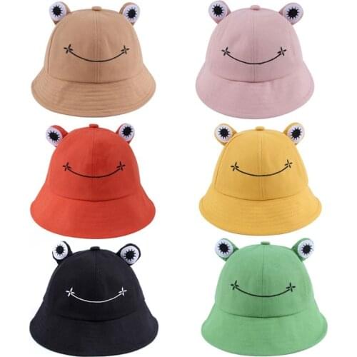 Foldable Cotton Frog Bucket Hat Summer Sunscreen Fisherman Cap Hunting Sunhat F3MF