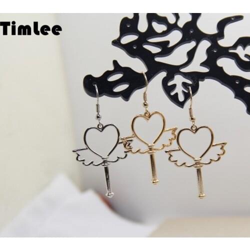 Timlee E272 Free shipping New Cute Hollow Out Heart Wing Alloy Drop Earrings Originality Jewelry Wholesale