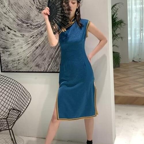 2020 Ao Dai Dress Vietnam Traditional Dress Sleeveless Slit Chinese Dress Qipao Cheongsam Vintage Clothing Ao Dai Qipao 10453